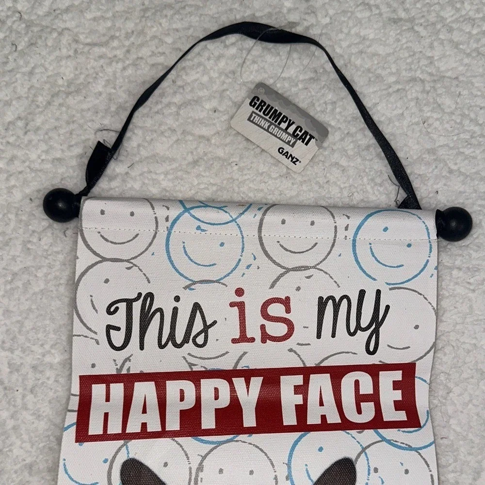 Ganz Grumpy Cat This Is My Happy Face Cotton Canvas Wall Hanging Banner HGC13305